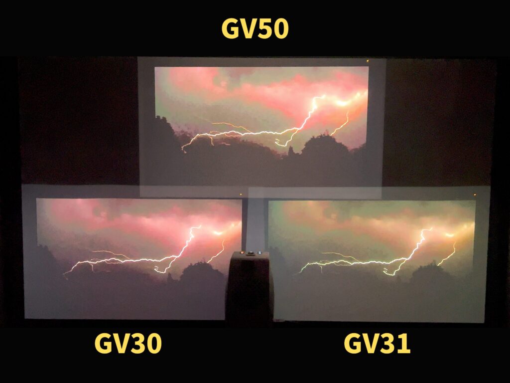 GV30とGV31とGV50コントラスト比の比較